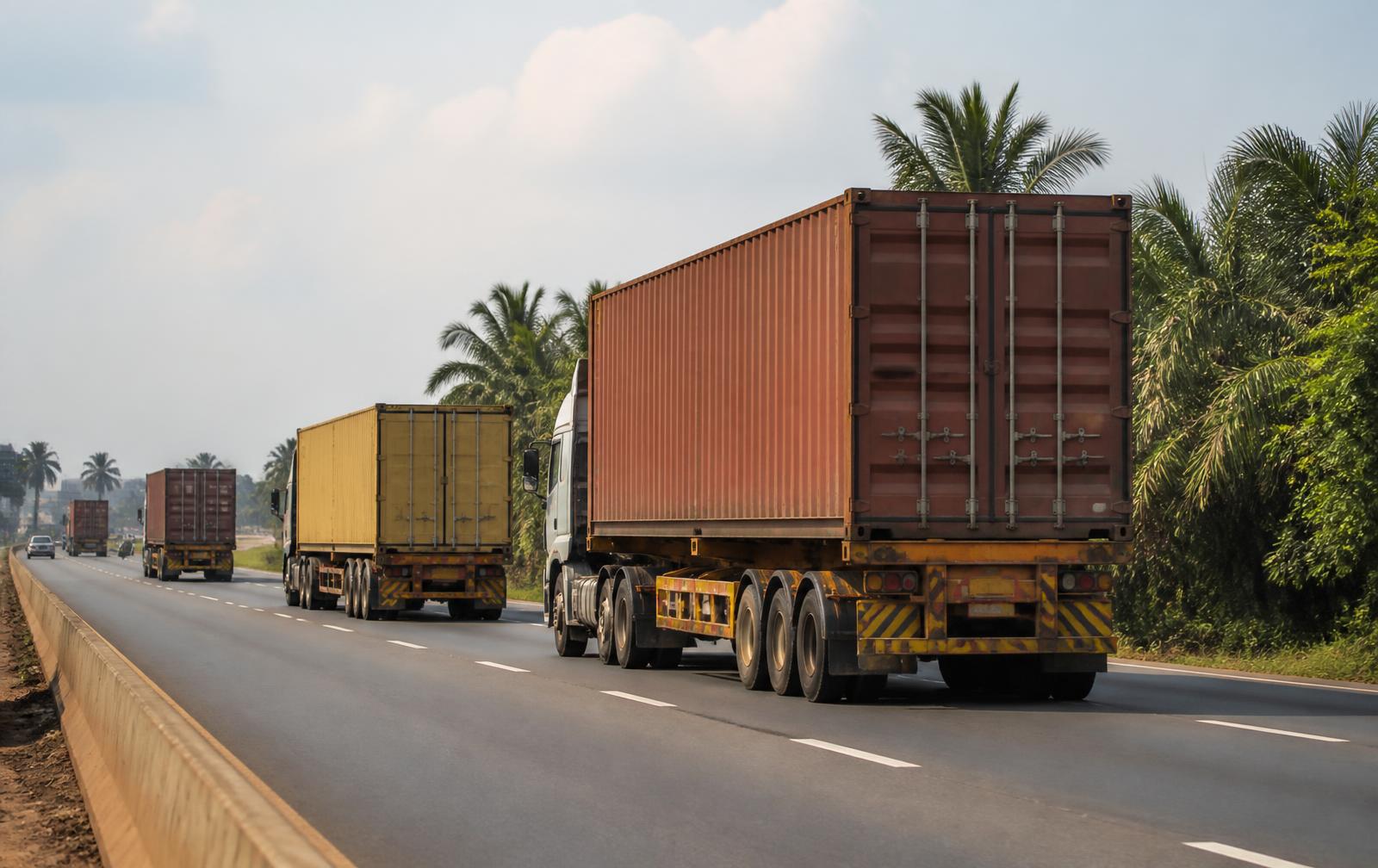 Trucks and containers at a logistics distribution yard